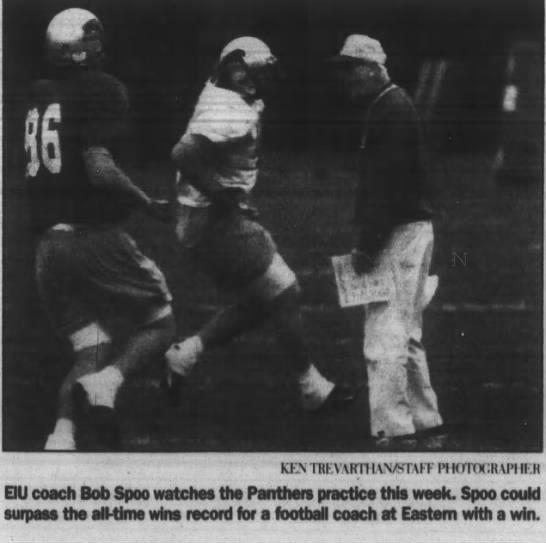 EIU coach Bob Spoo watches the Panthers practice